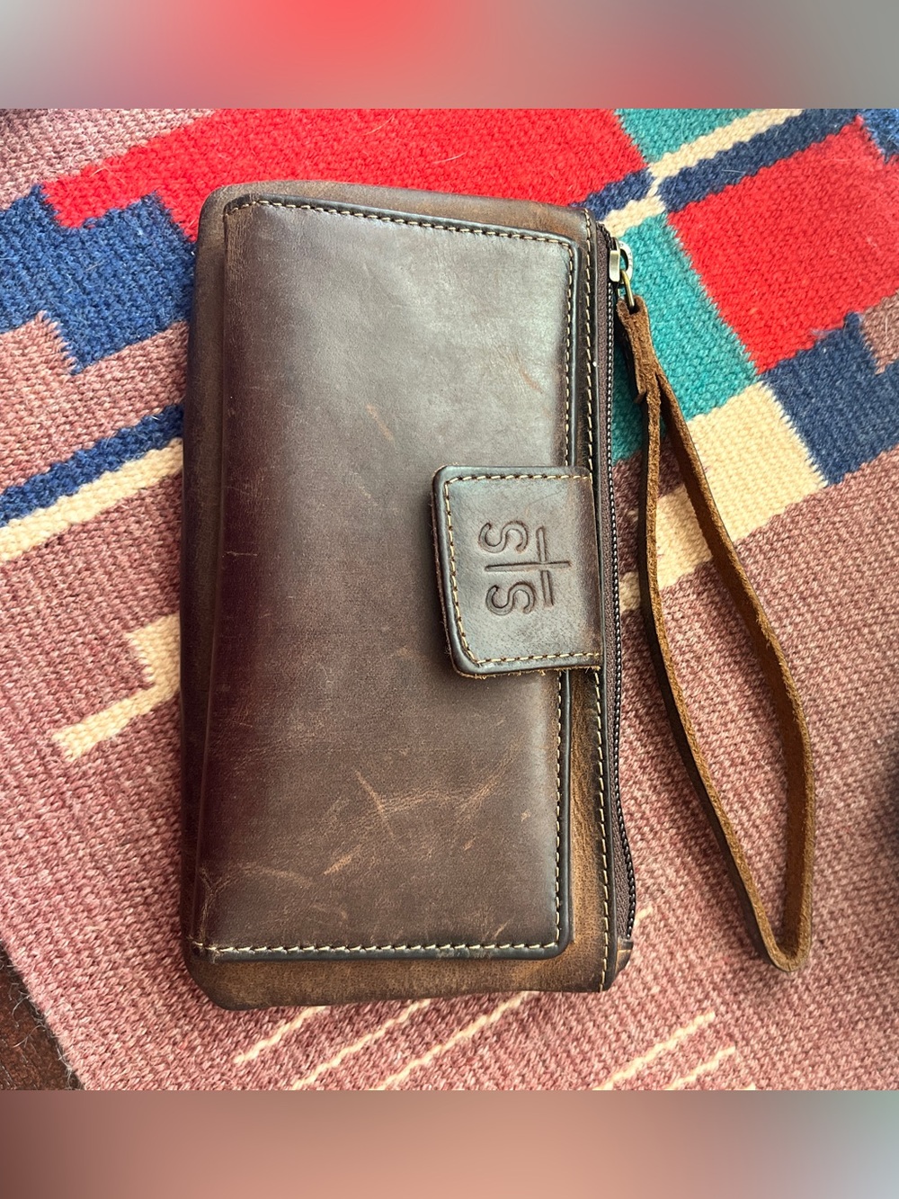 STS Ranchwear Baroness Bi-Fold Zip Wallet in distressed brown full-grain leather